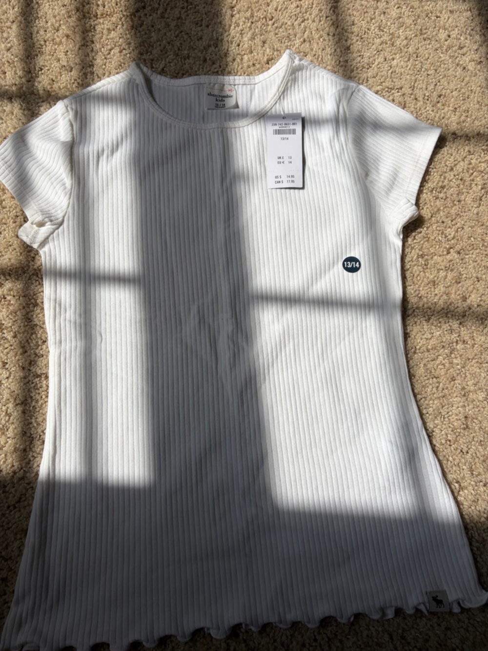 Abercrombie & Fitch Cream Ribbed Short Sleeve Tee